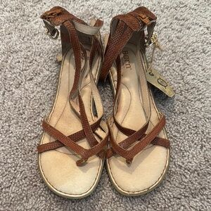 Born Brown Leather Sandals with Ankle Strap